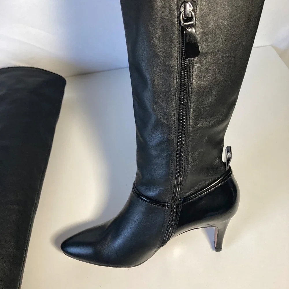 10 Crosby Derek Lam Pointy Over The Knee Black Leather Heel Boot Women 7 RP$650